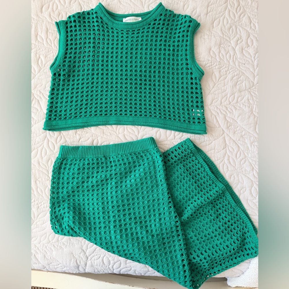 Green Crochet Knit Two-Piece Set